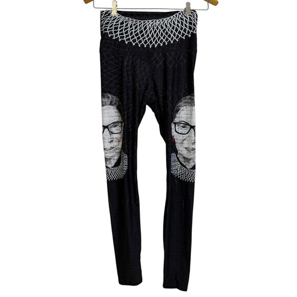Yoga Democracy RGB Ruth Bader Ginsberg Leggings Womens Small Black Gym Stretch - Picture 2 of 12